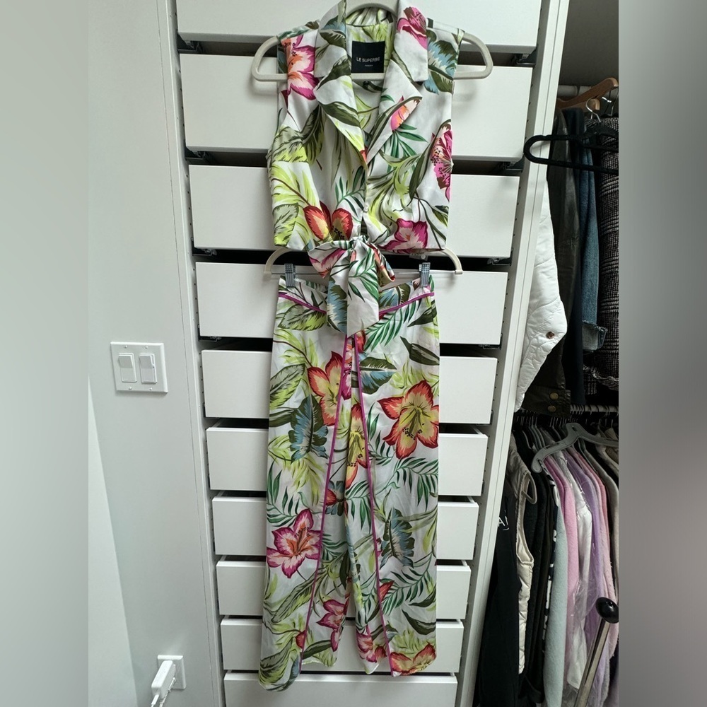 LE SUPERBE Skyline Floral Tie-Front Blouse Foliage Leaf Print 2PC Set Size 6 - Picture 5 of 10